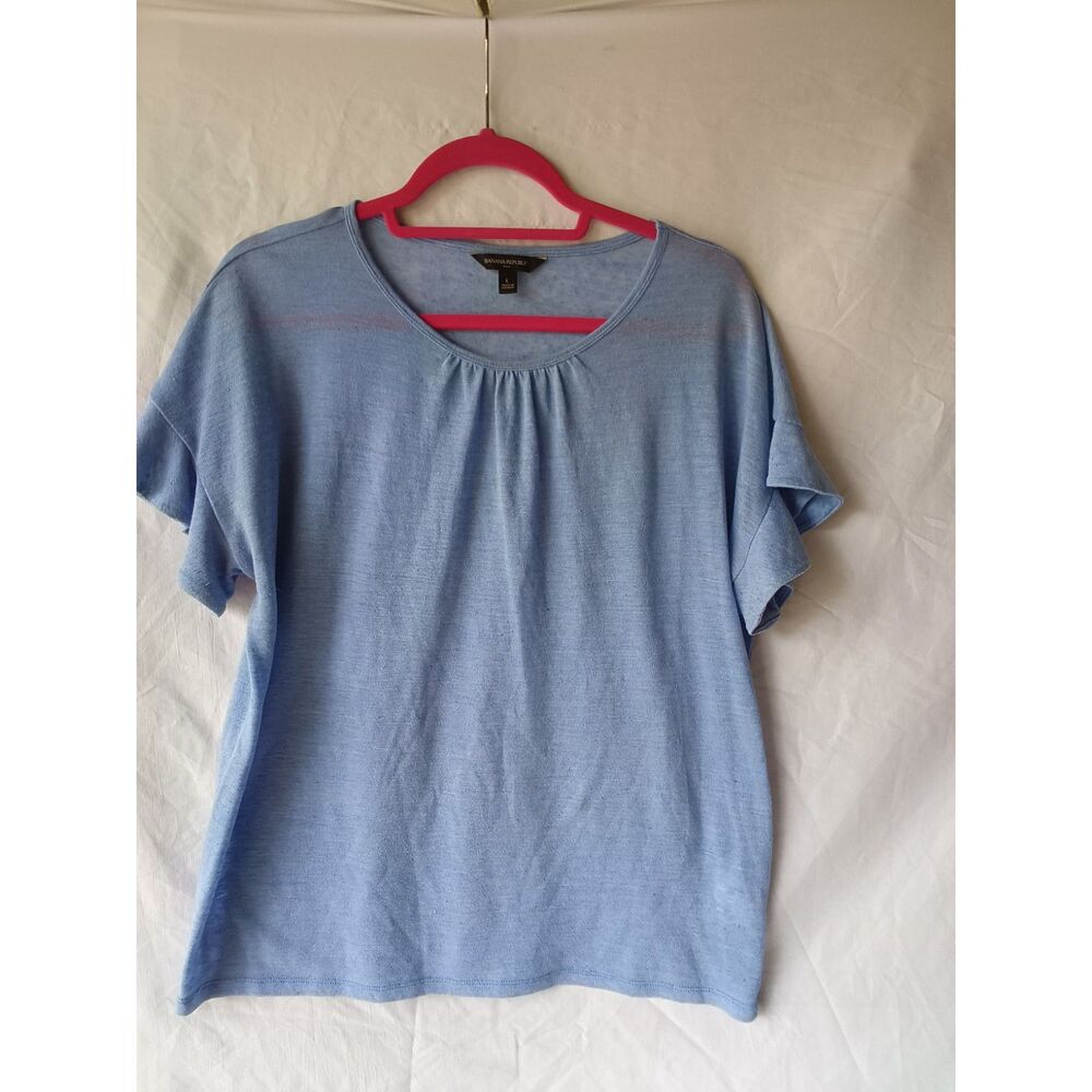 Banana Republic Light Blue Linen Blend Short Sleeve Top Size L